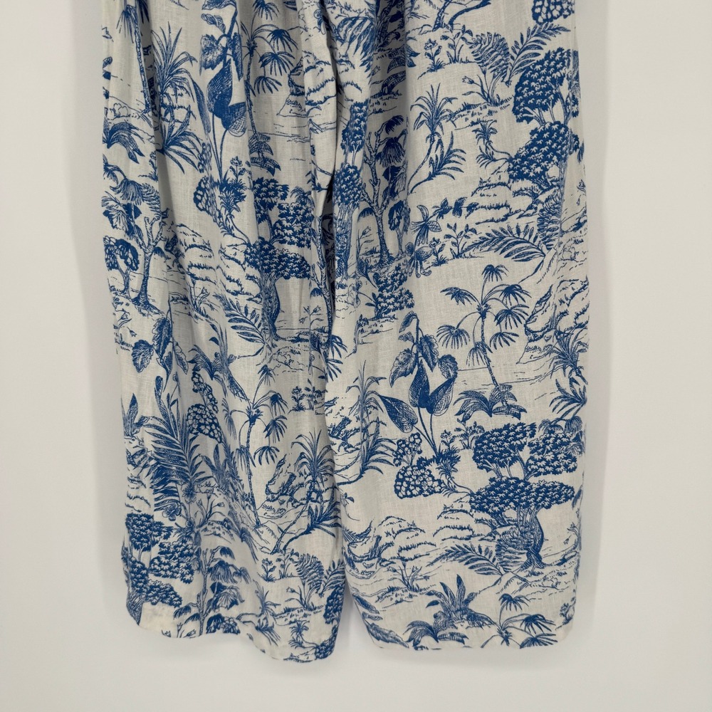 Nicole Miller Linen Blend Wide Leg Pants Women L Blue Toile Coastal Beach Preppy - Picture 7 of 15